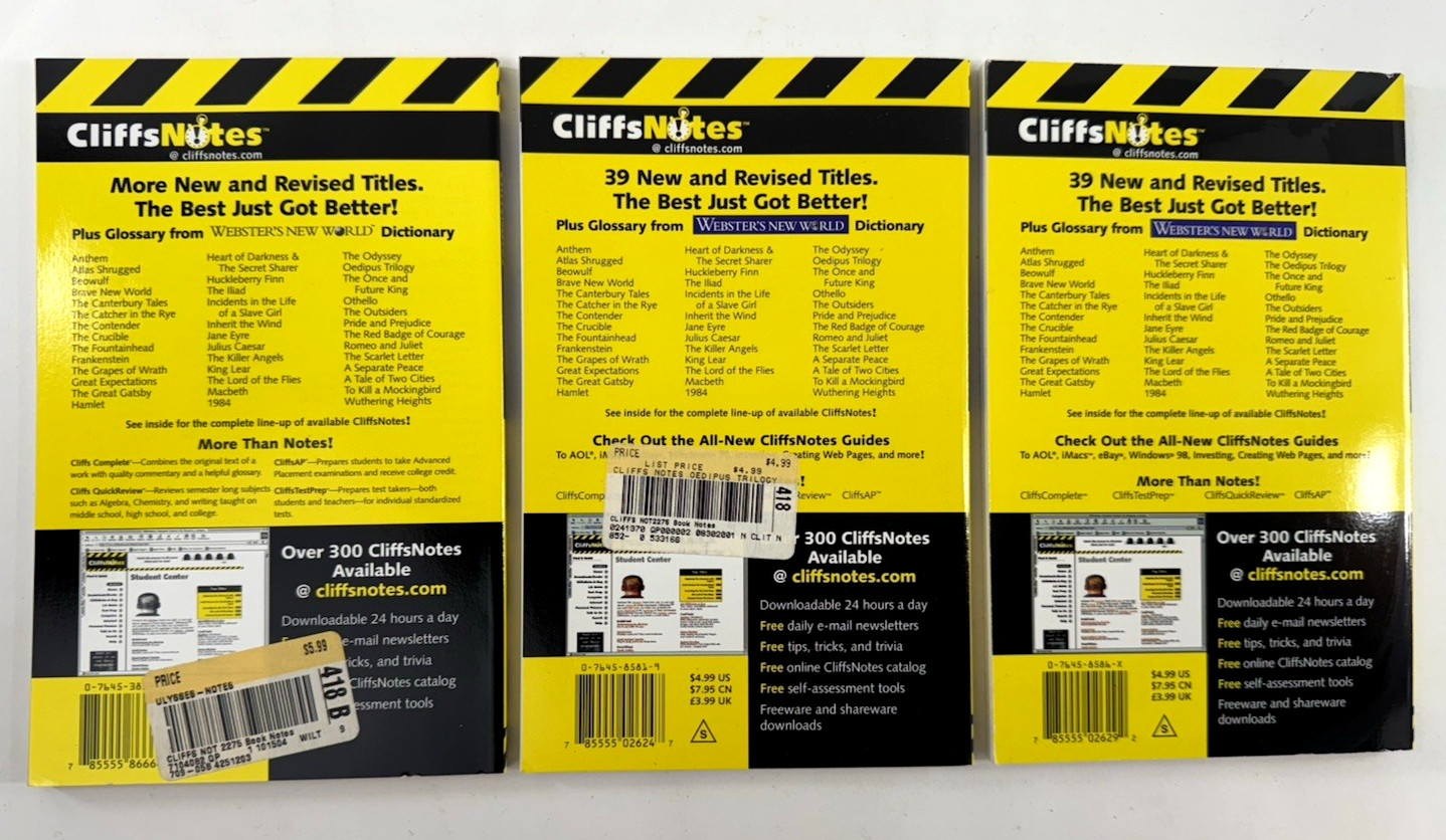 Cliff Notes & SparkNotes Literature Bundle of 10 – Iliad, Oedipus, Ulysses +8