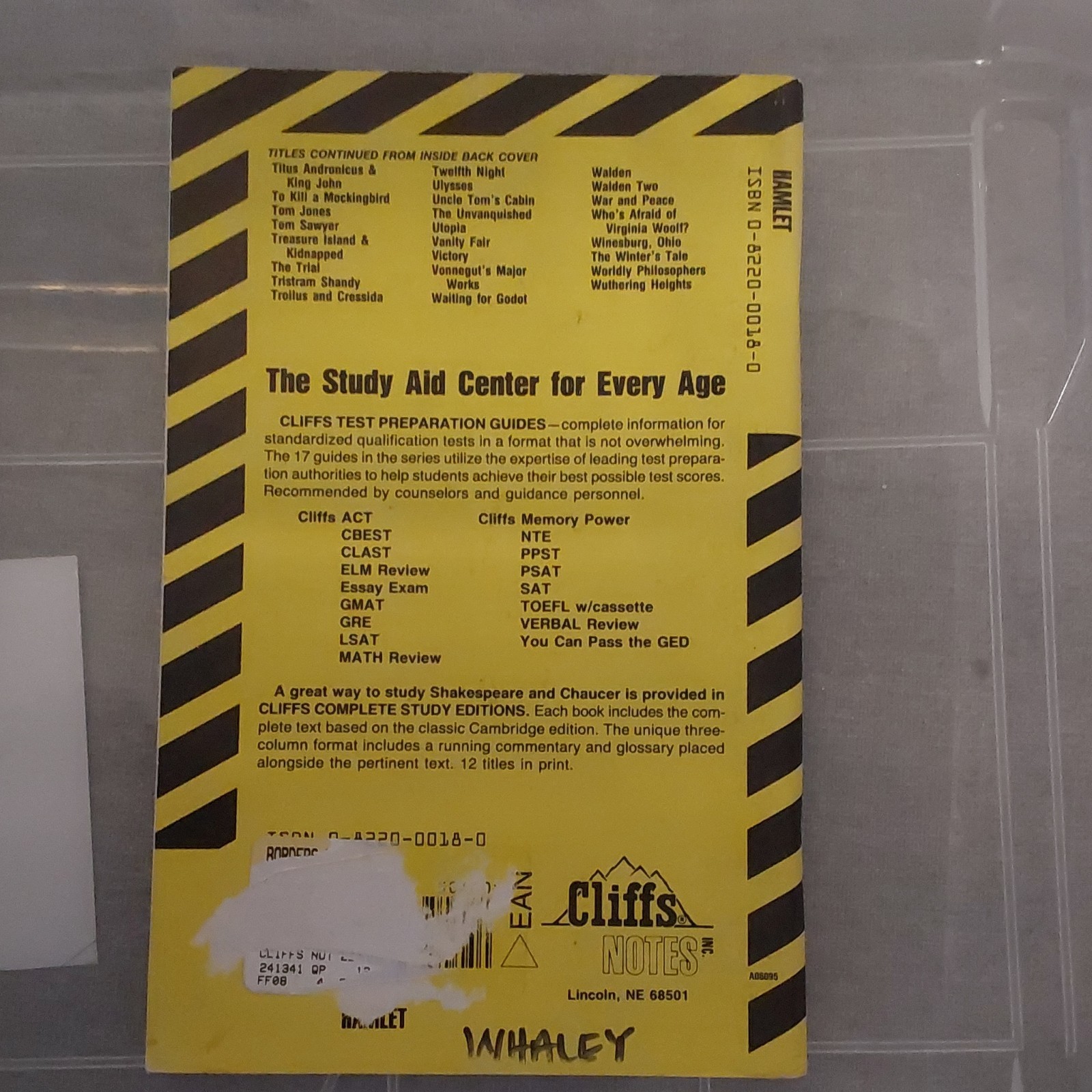 CliffsNotes Shakespeare’s Hamlet Study Guide Book English Literature