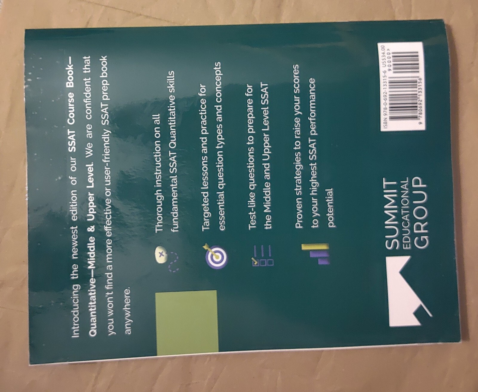 SSAT Course Book, Quantitative/ math; Summit Educ. Group, v. good cond