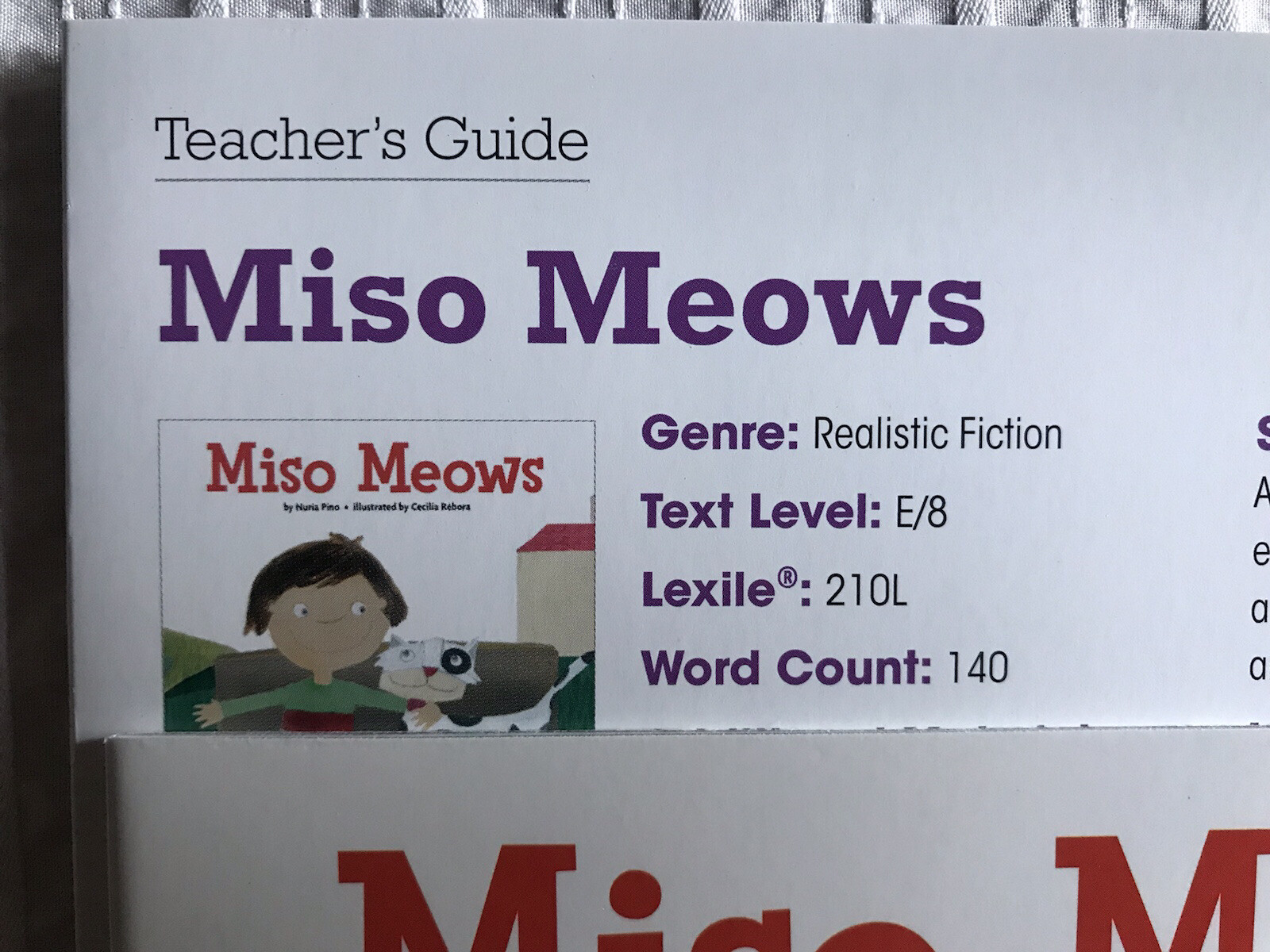 Benchmark Education – Grade K, Unit 4: Miso Meows – Nuria – Rebora Pino
