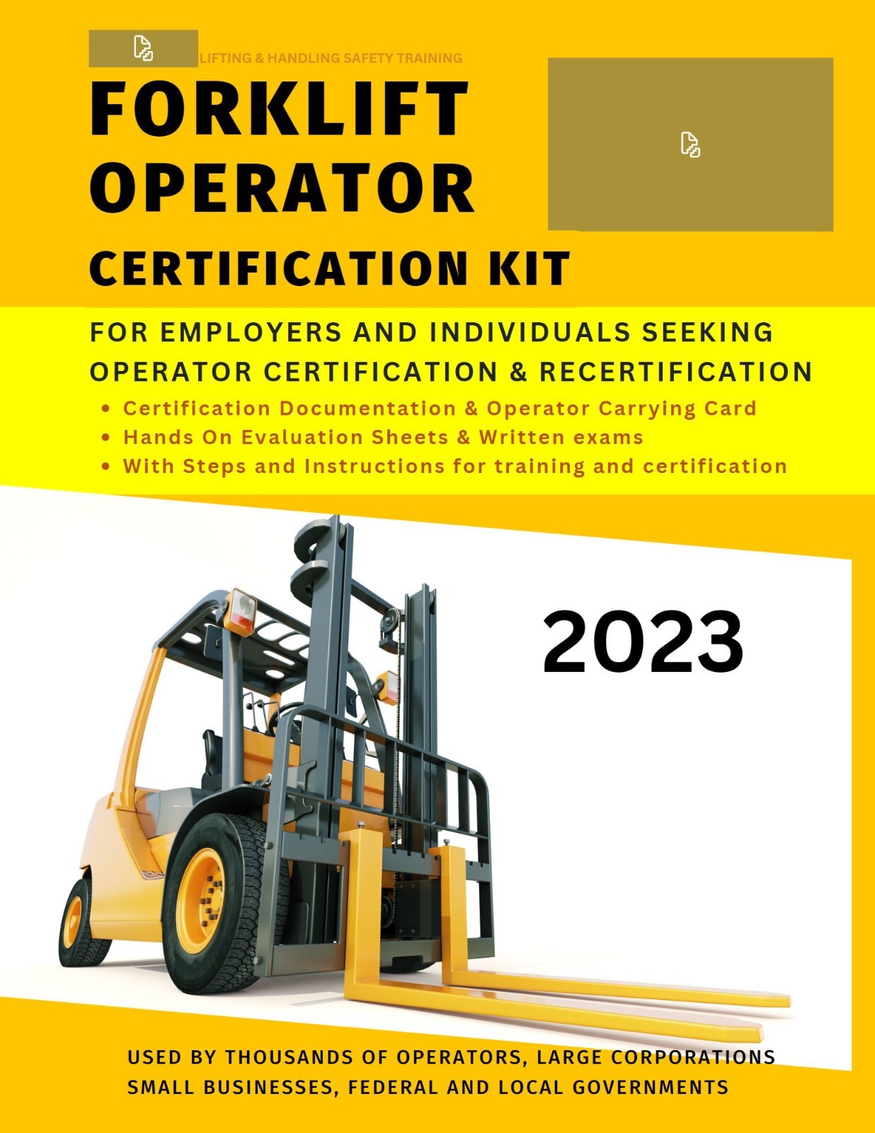 Forklift and Telehandler Operator Certification Kit includes Certificate, card..