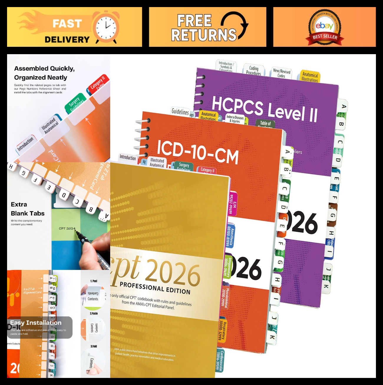 Color-Coded Laminated Index Tabs for CPT, HCPCS II & ICD-10-CM Code Books