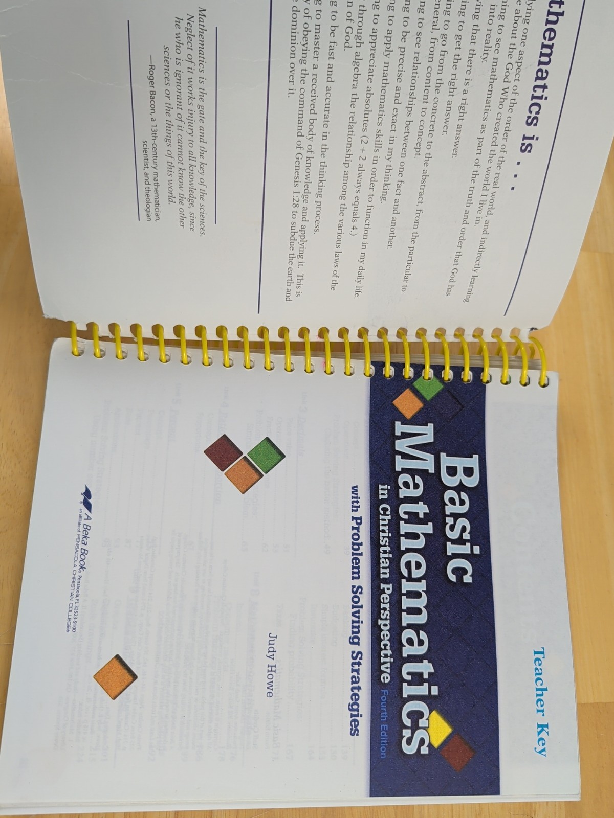 ABeka Basic Mathematics 4th Edition Work Text Teacher Key And Solution Key