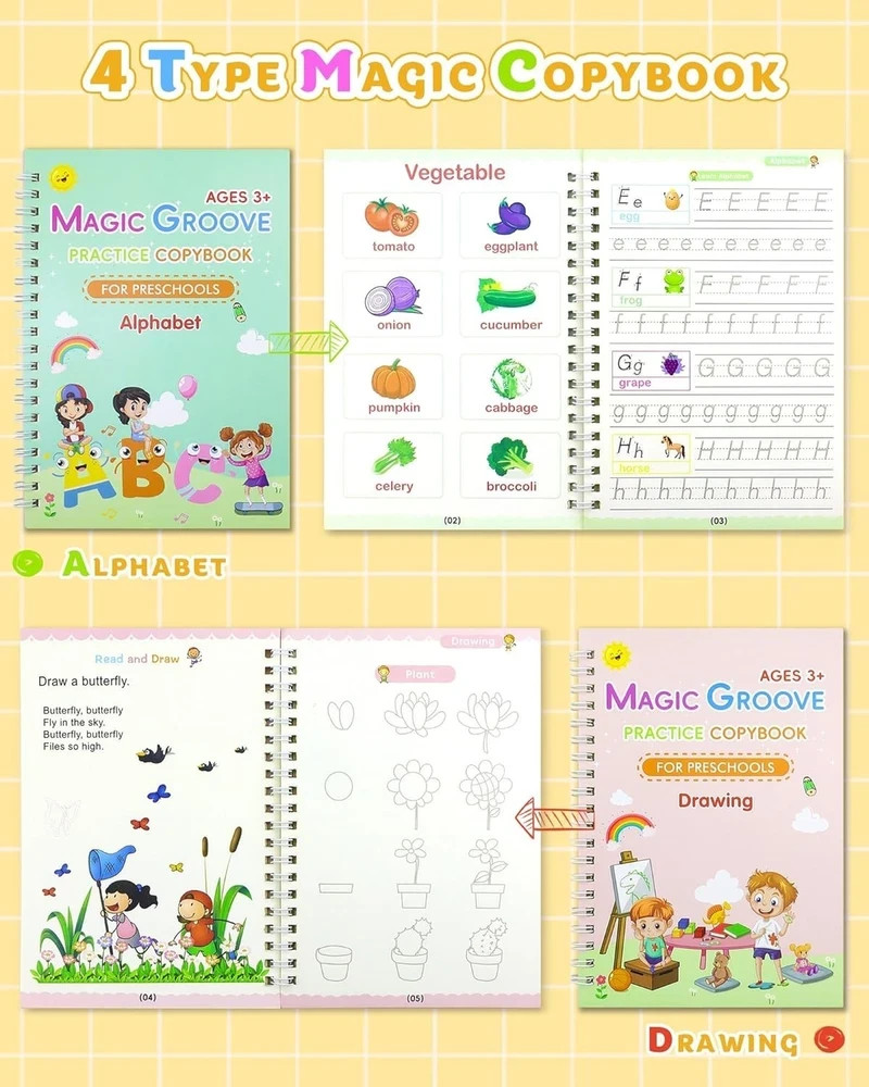 Reusable Magic Copybook Set for Handwriting Practice & Fine Motor Skills