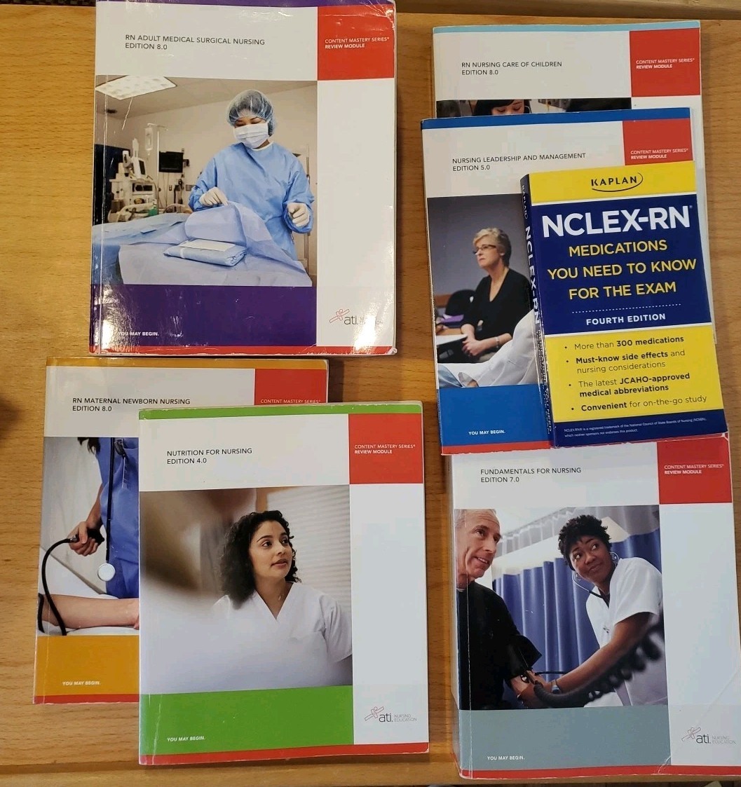 ATI Nursing NCLEX Review Modules + Kaplan Medications Study Guide Lot 7 RN