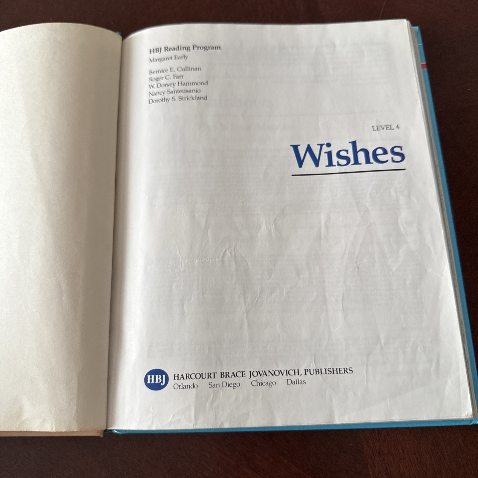 HBJ READING PROGRAM – MARGARET EARLY WISHES LEVEL 4 -HARDCOVER 1987