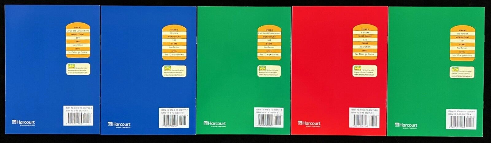 2nd – 3rd HARCOURT LEVELED READERS – Social Studies (9 books) (2005, Harcourt)