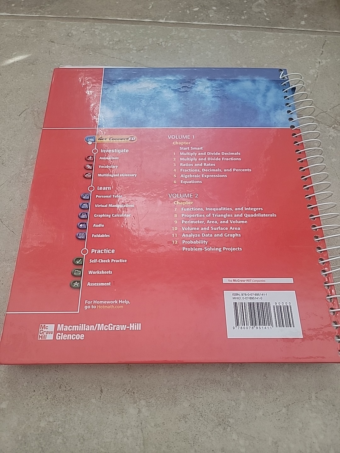 Math Connects, Course 1, Volume 2, Teachers Edition.