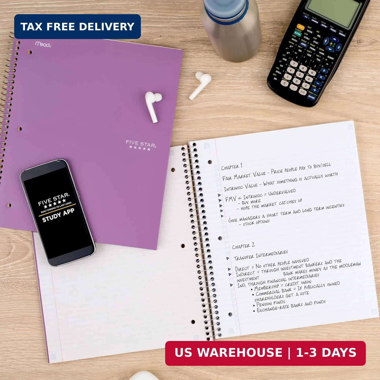 Five Star Spiral Notebook + Study App, 100 Sheets, 1 Subject, College Ruled Pape