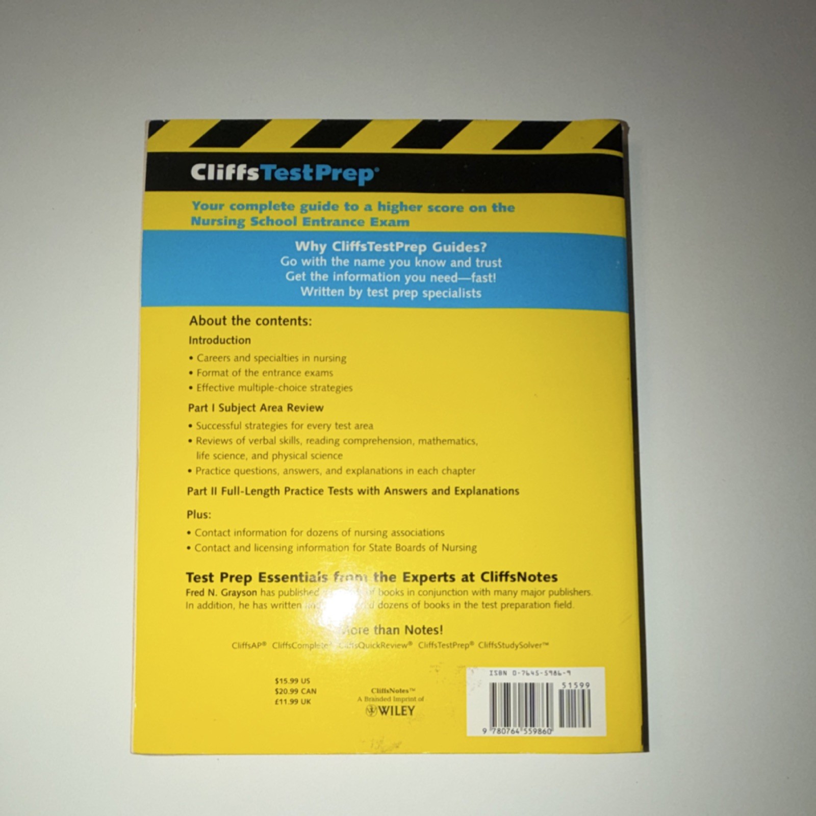 CliffsTestPrep Nursing School Entrance Exam Study Guide,Fred N. Grayson,Used