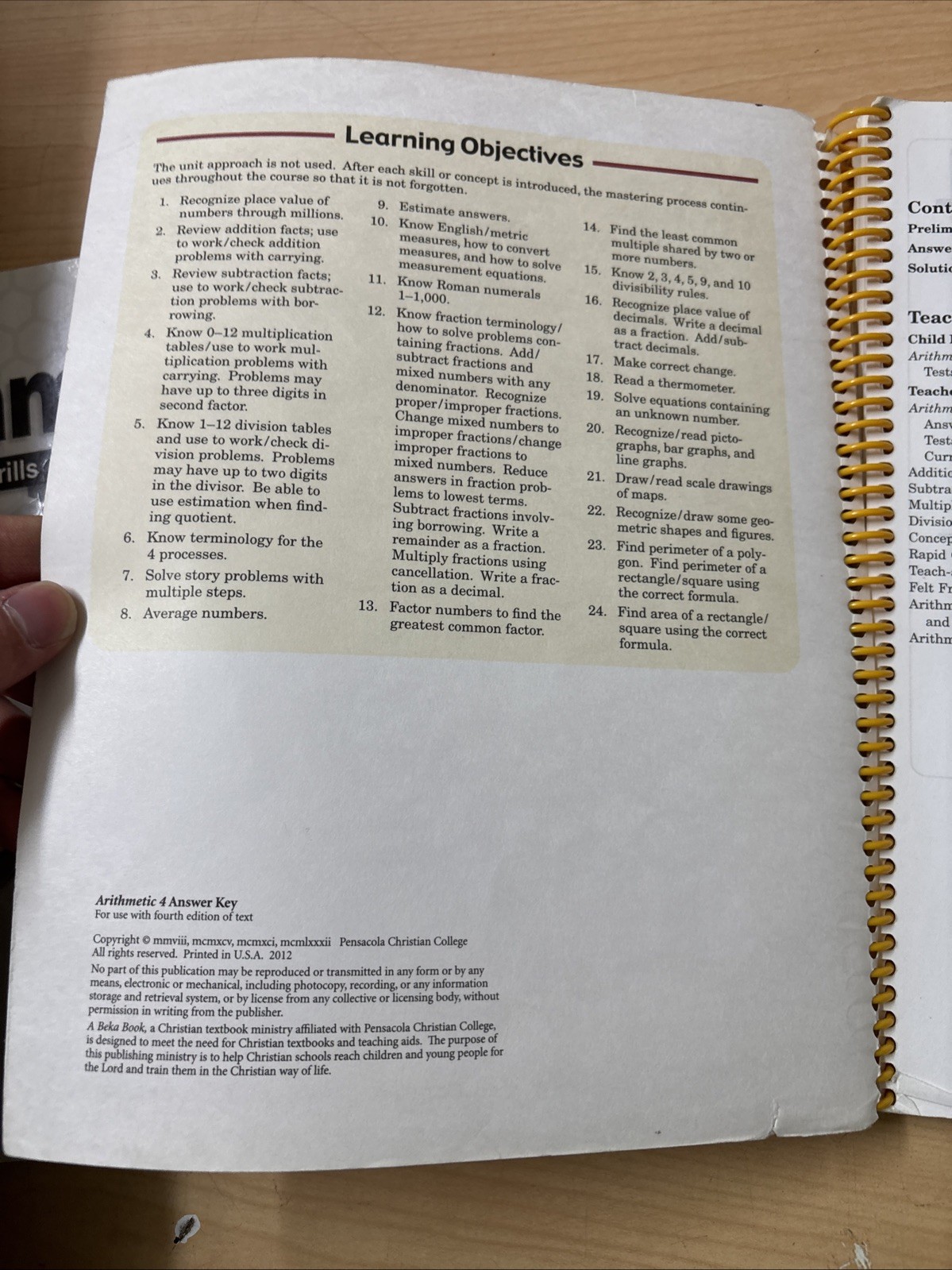 Abeka Book Arithmetic 4 Set 4th Edition Work-Text Answer Key + Tests Teacher Key