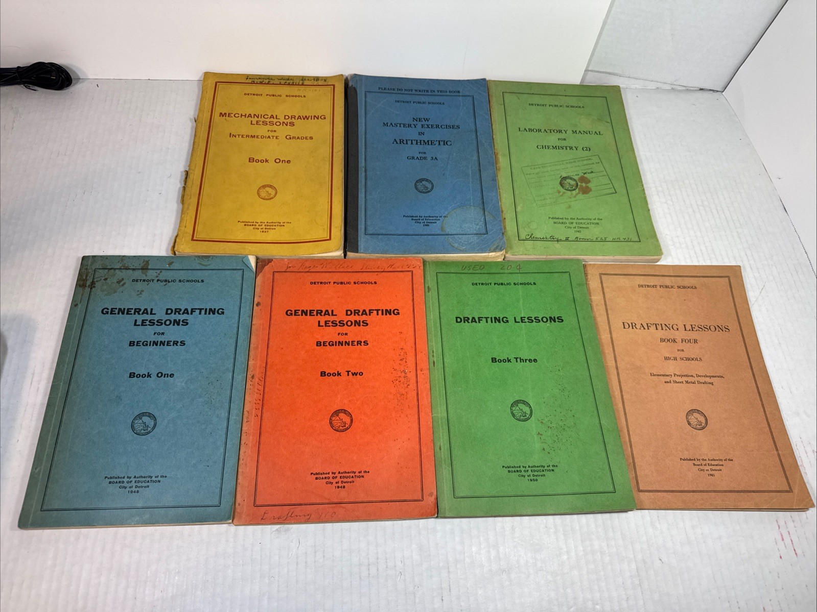 Vtg 1937-53 Lot Of 7 Detroit Public Schools General Drafting Lessons Textbooks +