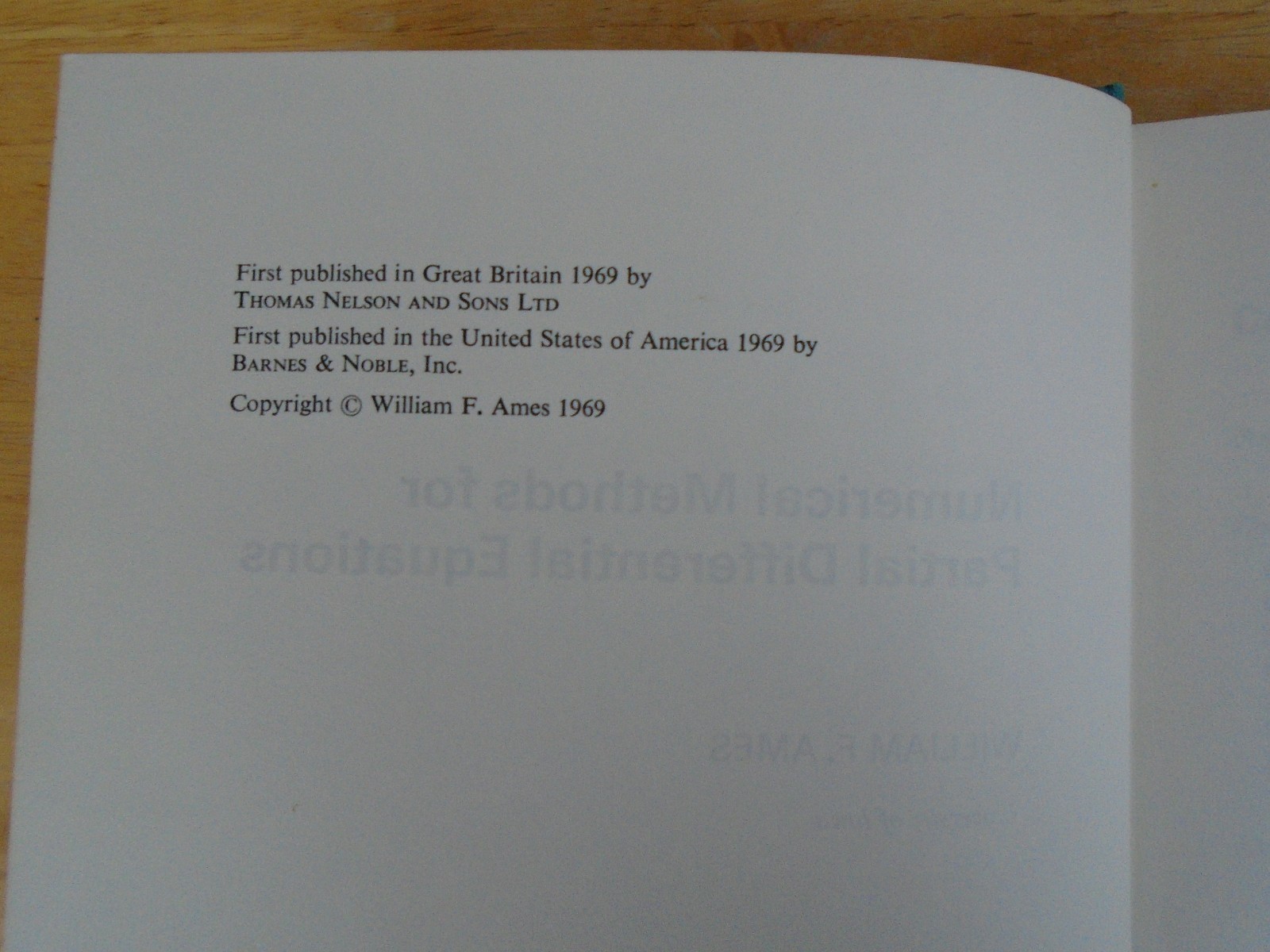 Numerical Methods for Partial Differential Equations. Ames, William F.: 1969