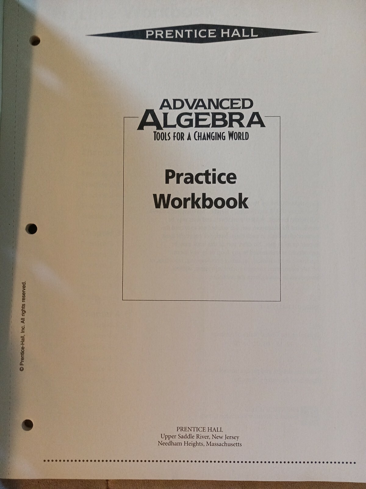 Advanced Algebra Practice Workbook Prentice Hall Editors Paperback Book