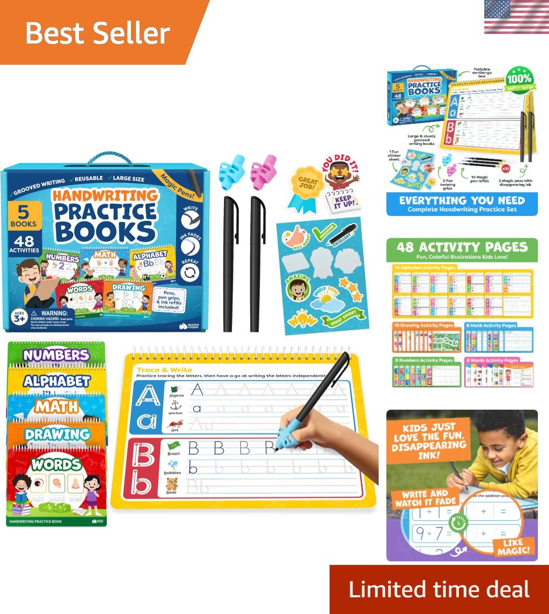 Magic Grooved Writing Practice Set for Kids Age 3-5 – 5 Activity Books & Tools
