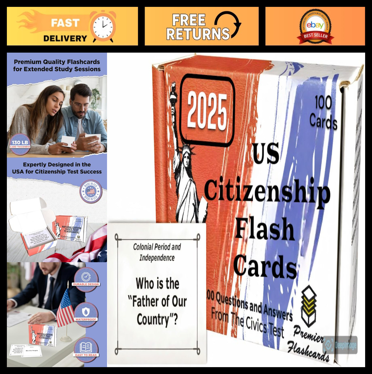 US Citizenship Flash Cards 2025 – 100 Questions & Answers, Civics Test Study Gui
