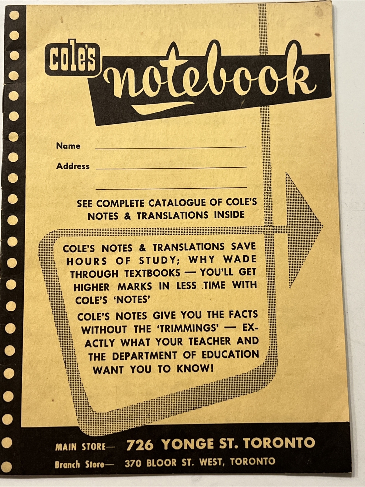 Cole’s Notebook Examination Book Blank Pages Toronto, Canada