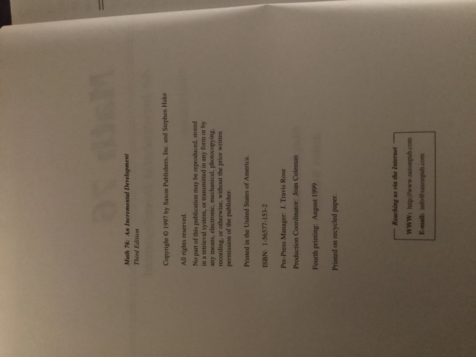 Saxon Math 7/6 Ser.: Math 76 : An Incremental Development by John Saxon and…