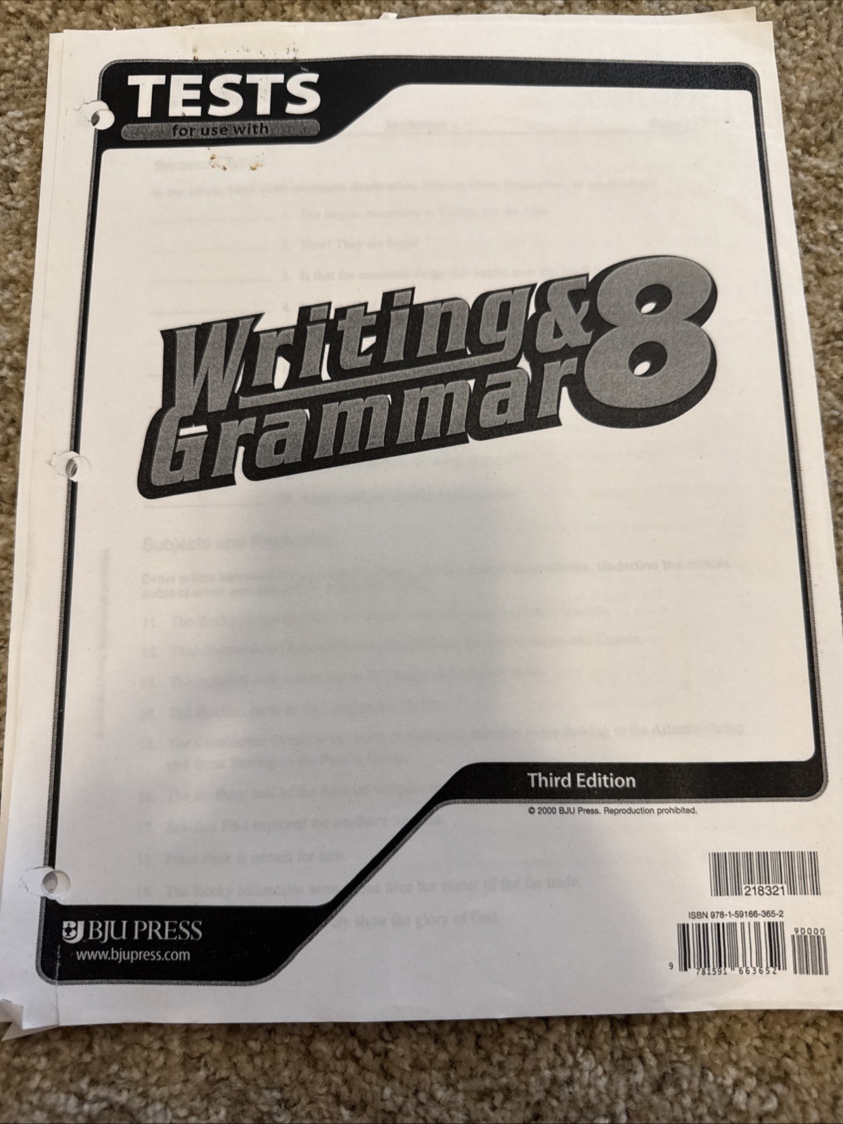 BJU Writing And Grammar New Tests For Use With 3rd Edition