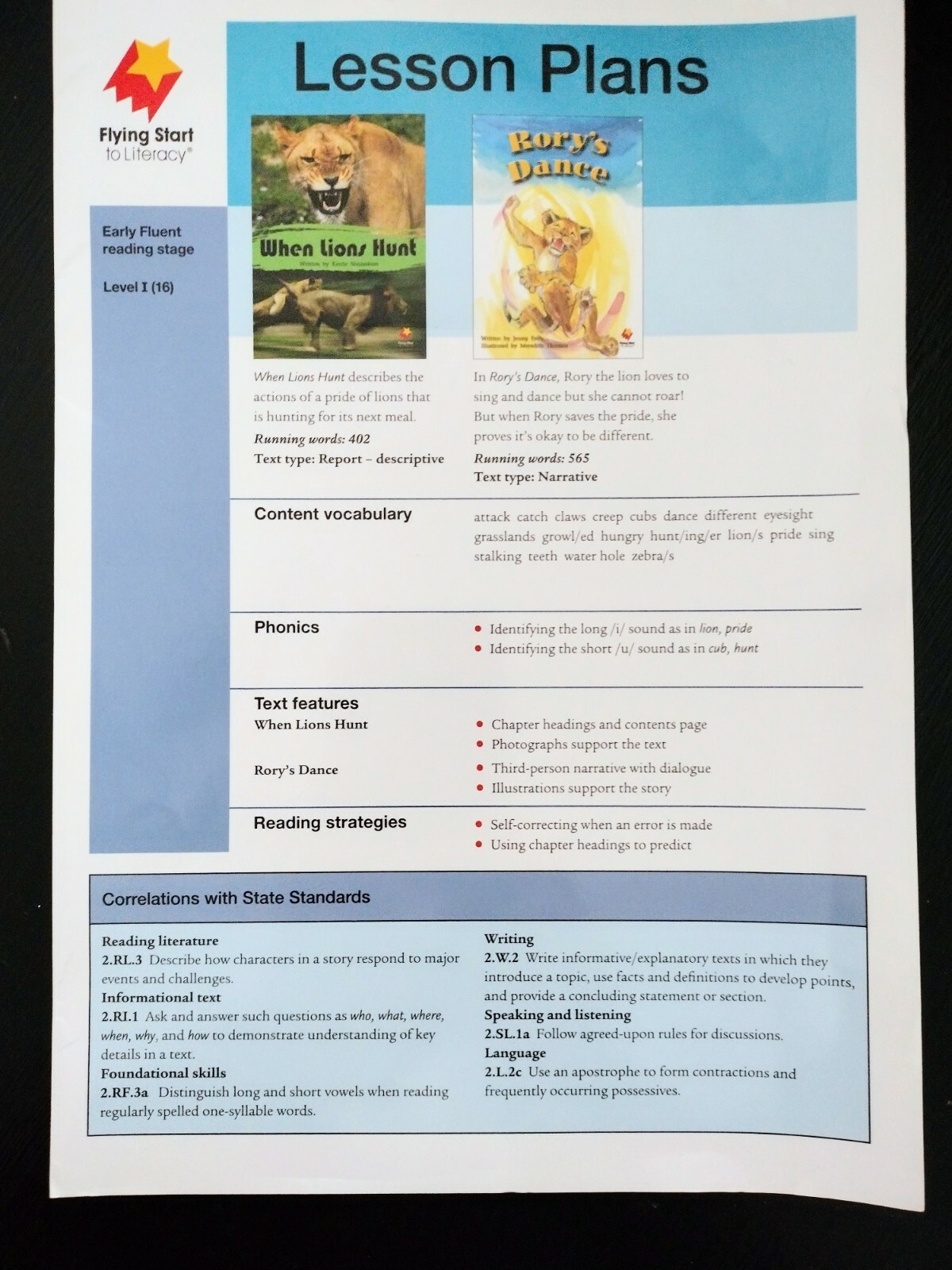 Flying Start To Literacy MultiPack When Lions Hunt/Rory’s Dance