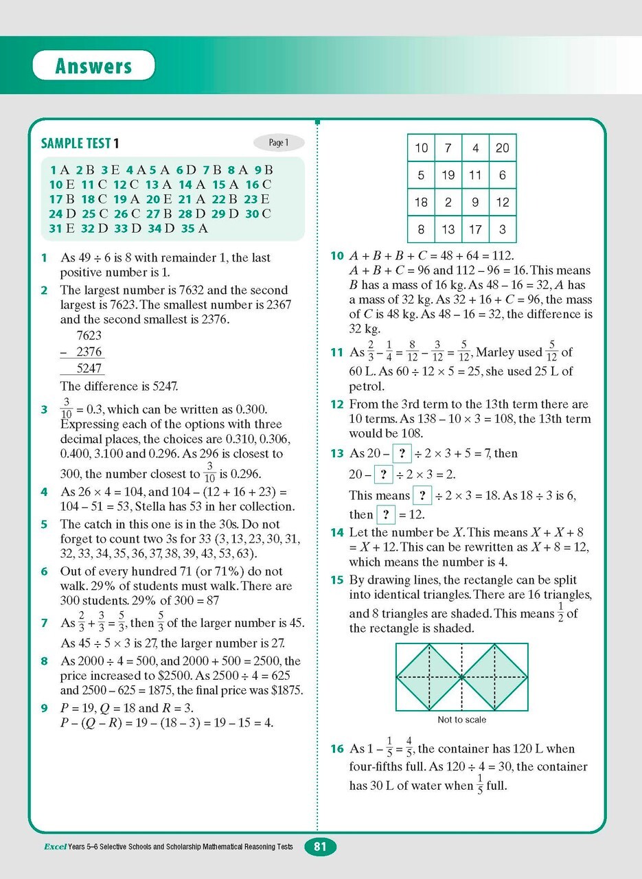 Excel Selective Schools and Scholarship Mathematical Reasoning Years 5–6 2022NEW