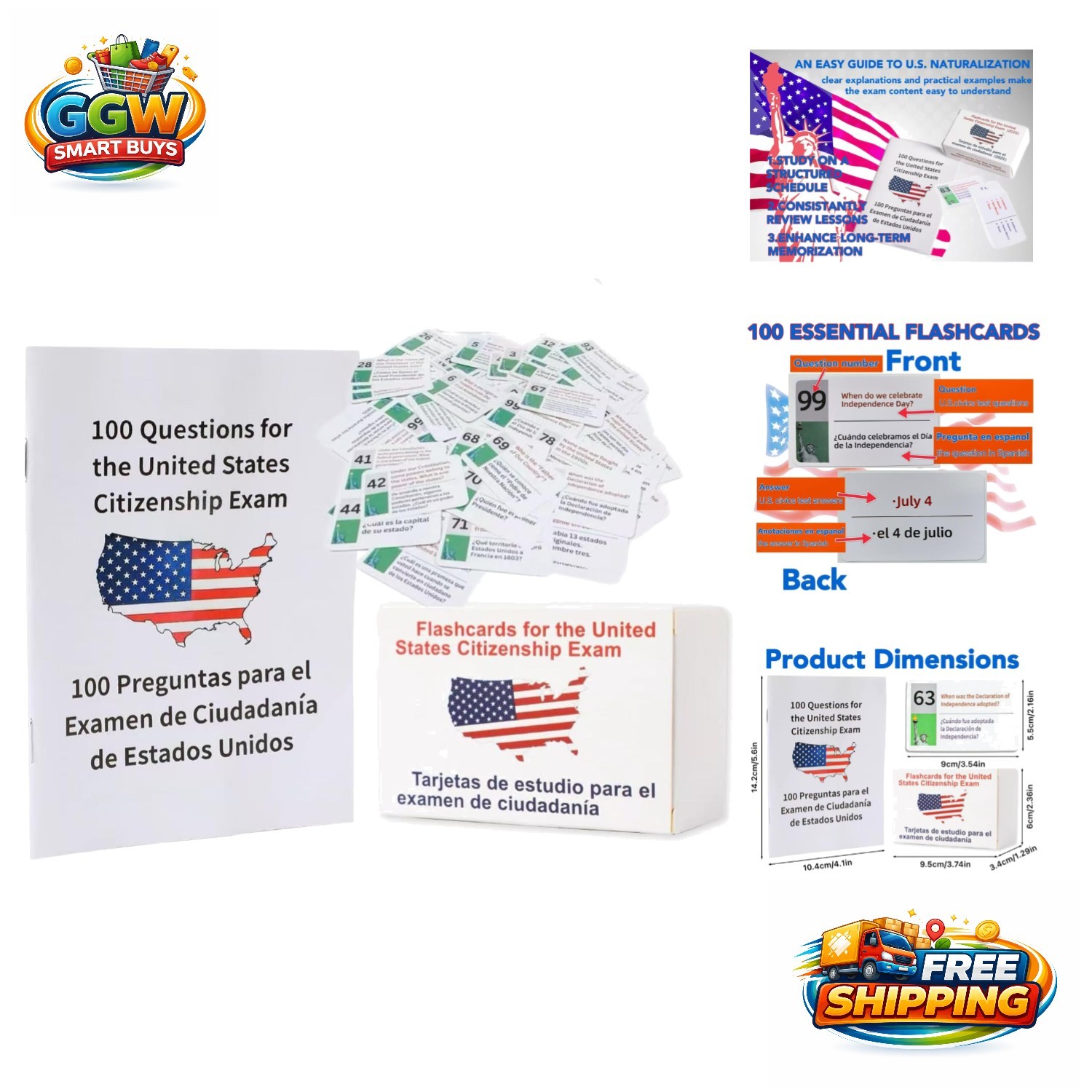 Bilingual Citizenship Flash Cards: 100 Essential Civics Questions & Study Guide