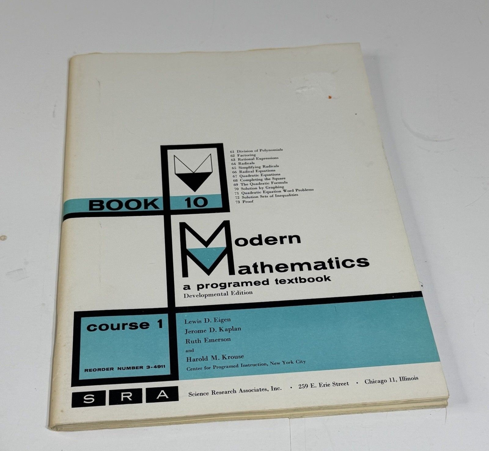 Vintage Modern Mathematics A Programed Textbook Book 10 Unused Course 1 SRA 1962