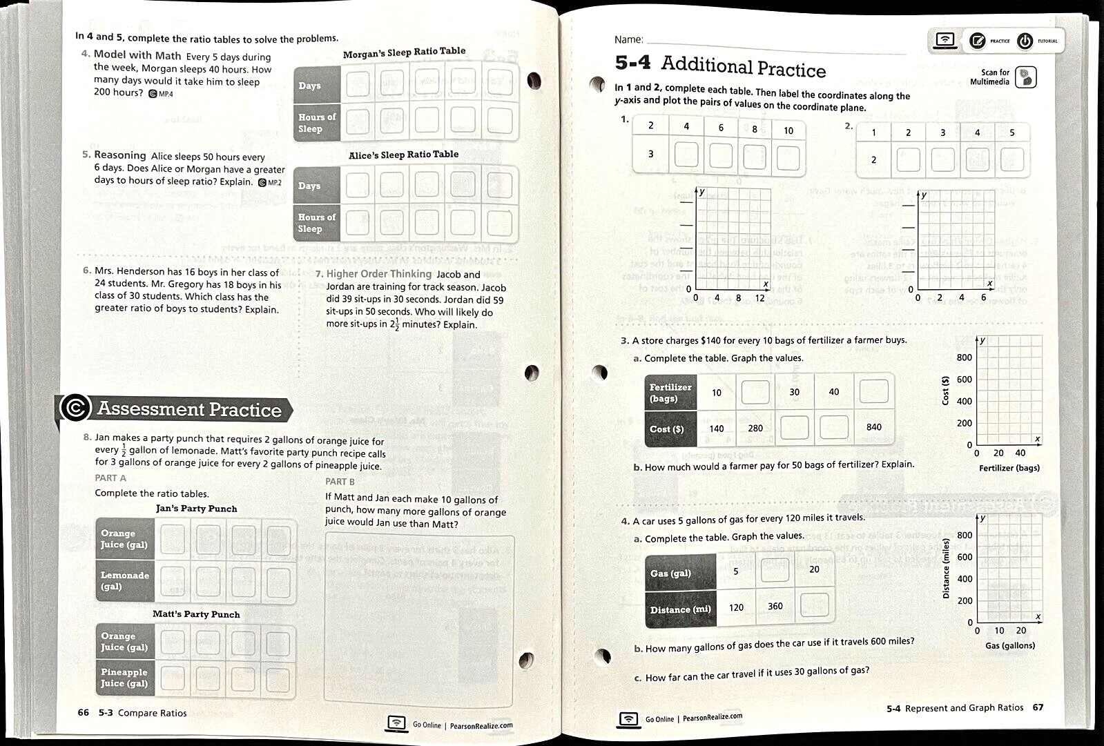 6th Grade – enVision Math 2.0 – ADDITIONAL PRACTICE WORKBOOK (Topics 1-8) (2017)