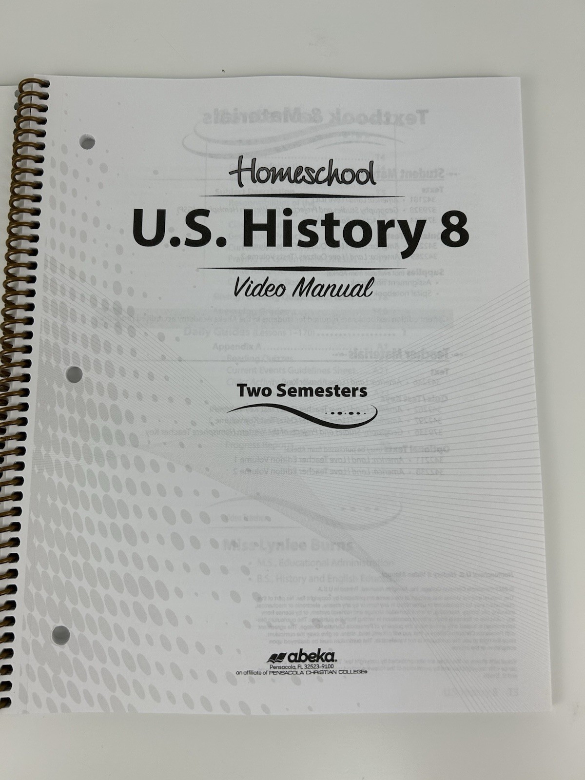Abeka Homeschool U.S. History 8 Video Manual + America Quiz/Test Key + Civics
