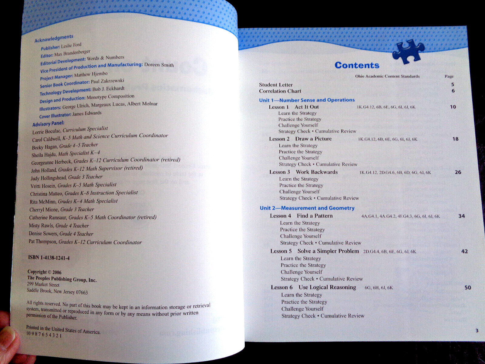 Count On It! Mathematics Problem Solving Ohio Level D Peoples Publishing 2006