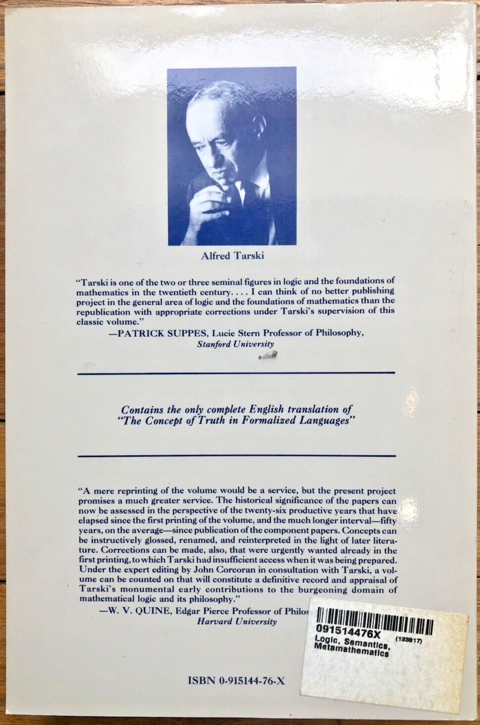 Logic, Semantics, Meta-Mathematics by Alfred Tarski, 2nd Ed Softcover, 1983