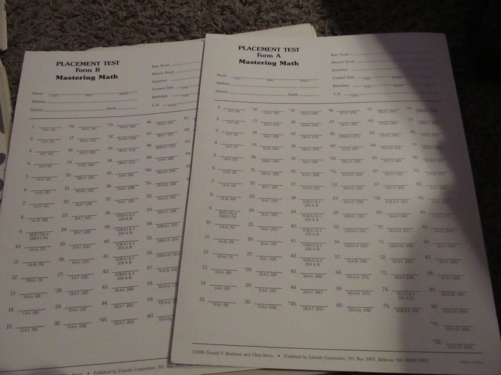 MASTERING MATH A Sequential Approach to Assessing Teaching Edmark Placement Test
