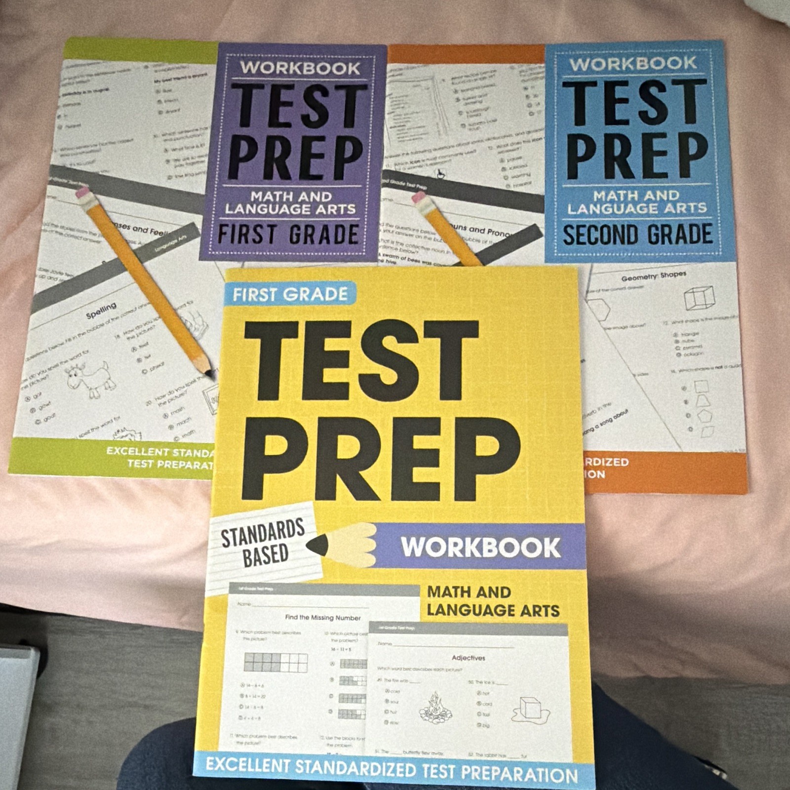 Lot of 3 Test Prep Workbooks Math & Language Arts 1st & 2nd Grade Bundle