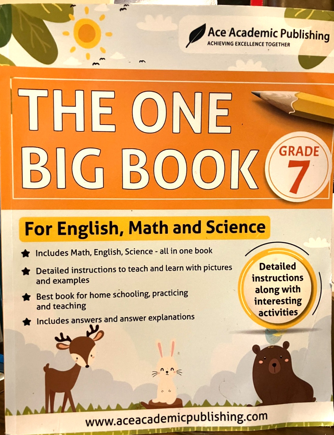 The One Big Book -Grade 7 for English, Math, and Science: Black and White Ed- VG