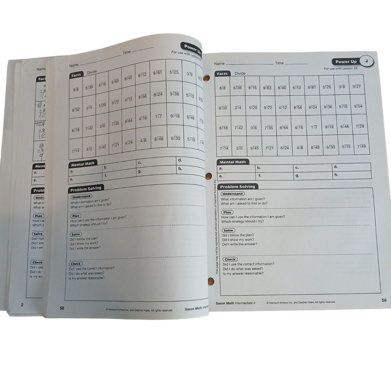 Saxon Math Intermediate 4 Power Up Workbook By Stephen Hake READ #H-10