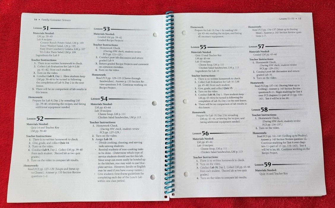 Abeka A Beka FAMILY / CONSUMER SCIENCES Video Manual Spiral 17643509