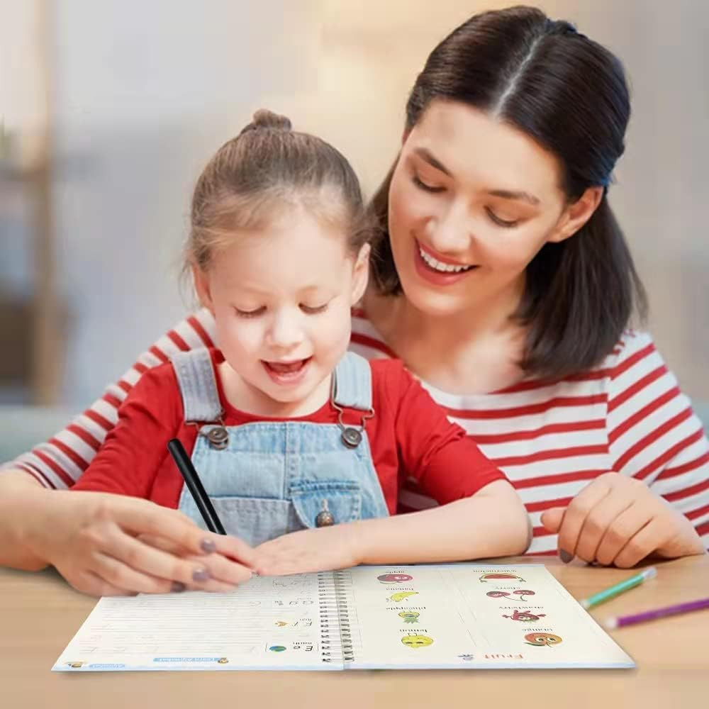 4 Pack Magic Grooved Writing Practice Books,Reusable Grooved Handwriting Workboo