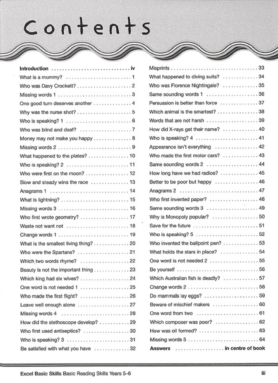 Excel Basic Skills – Basic Reading Skills Years 5 – 6