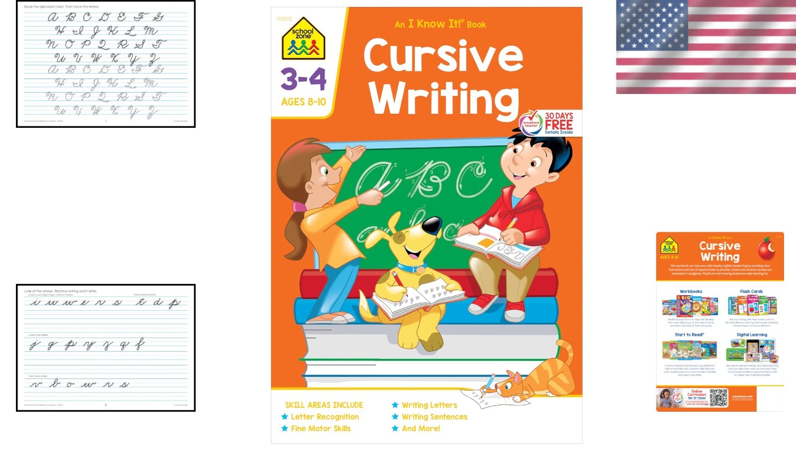 School Zone Cursive Writing Workbook: 32 Pages, 3rd Grade, 4th Grade, Practic…