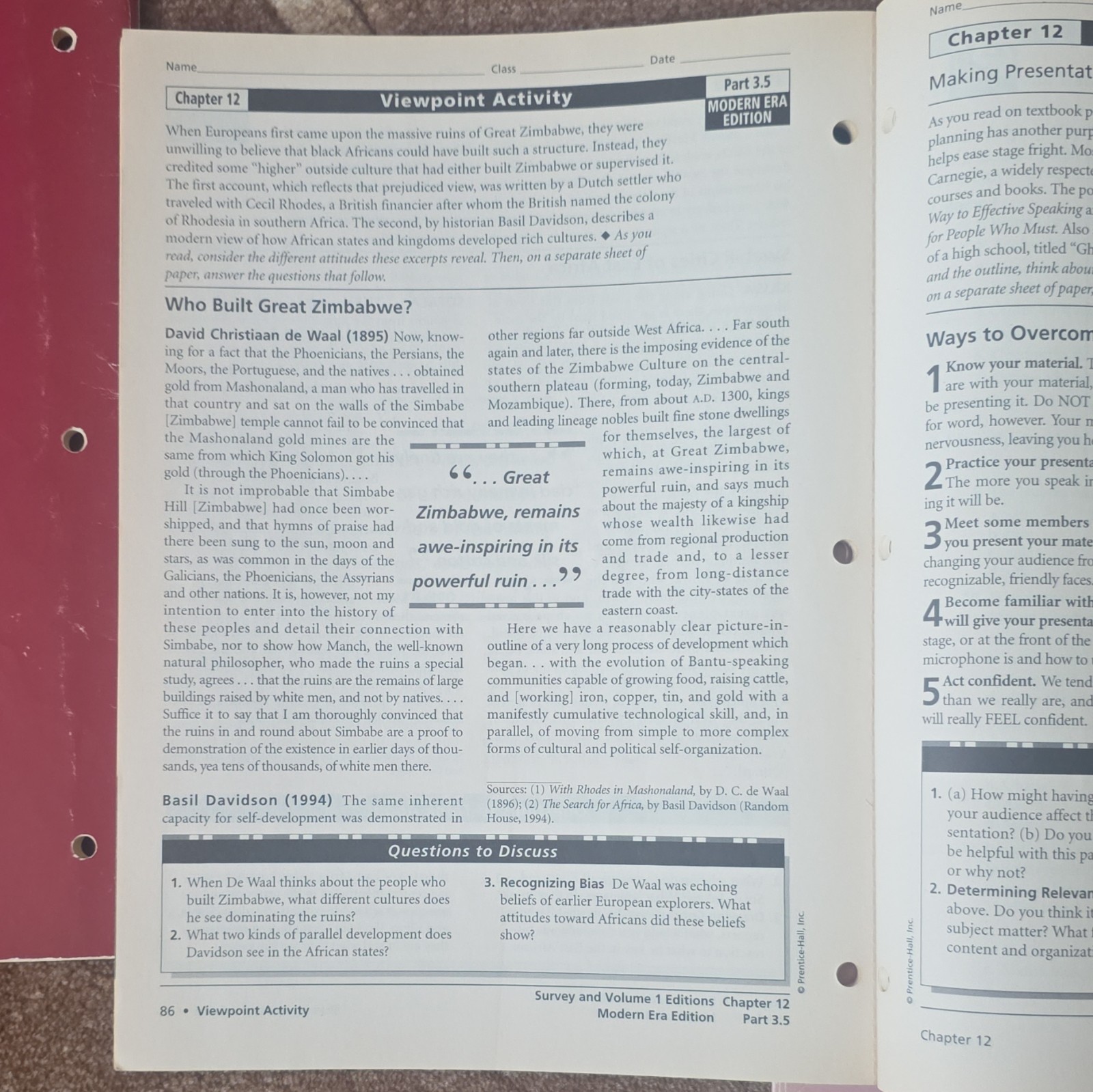 Prentice Hall Core Support World History Connections to Today Unit 7
