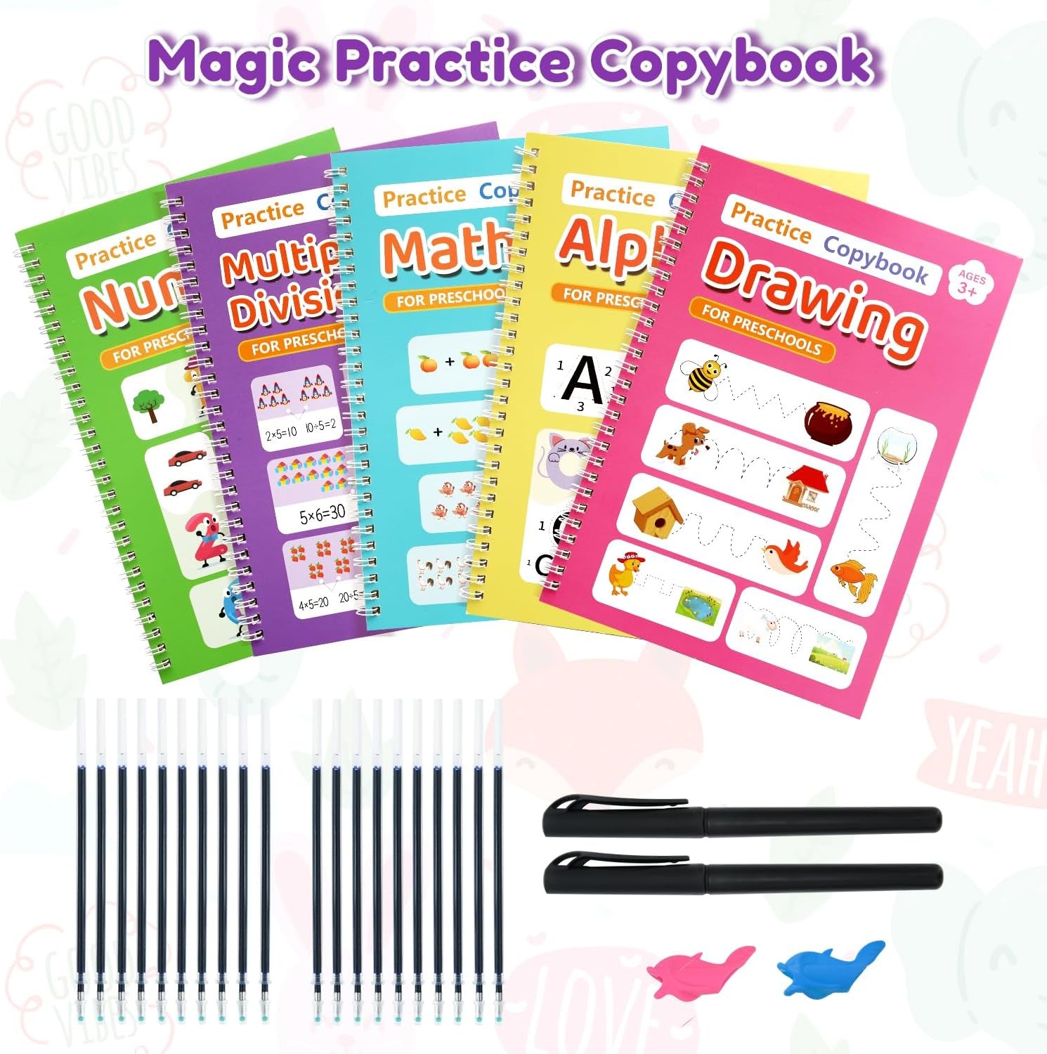 5-Pack Reusable Magic Grooved Handwriting Copybooks for Kids
