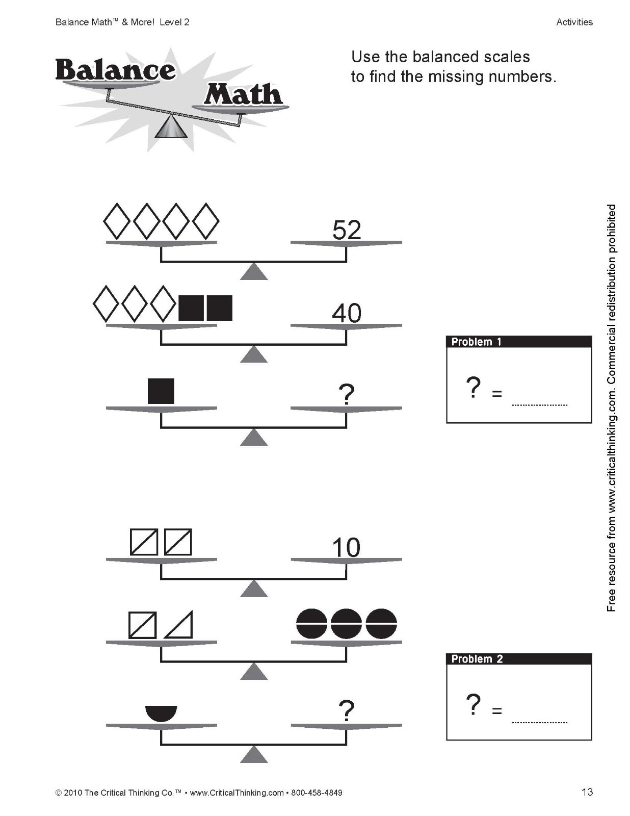 Balance Math & More Level 2 – Sharpening Critical Thinking in Math (Gr. 4-12)