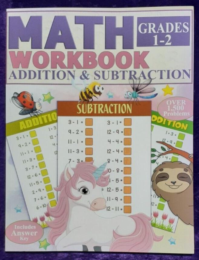 Math Workbook Addition & Subtraction Grades 1-2 With Answer Key