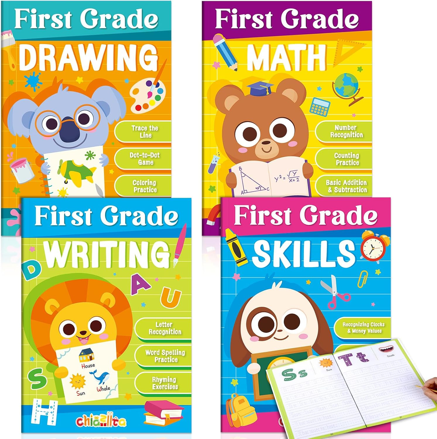 Chiazllta 4 Pack 1St Grade Workbook Set for Kids Ages 6-7 Fun First Grade