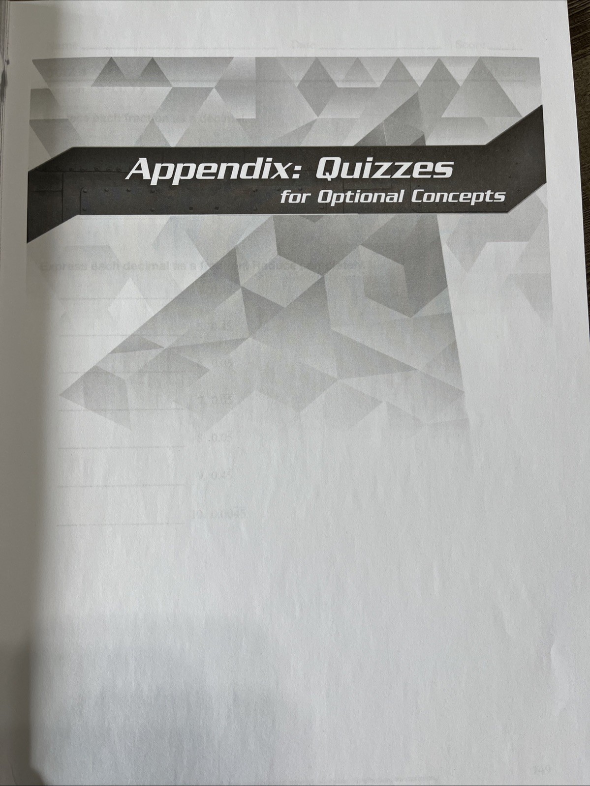 Abeka 8th Grade Pre Algebra Appendix Quizzes For Optional Concepts