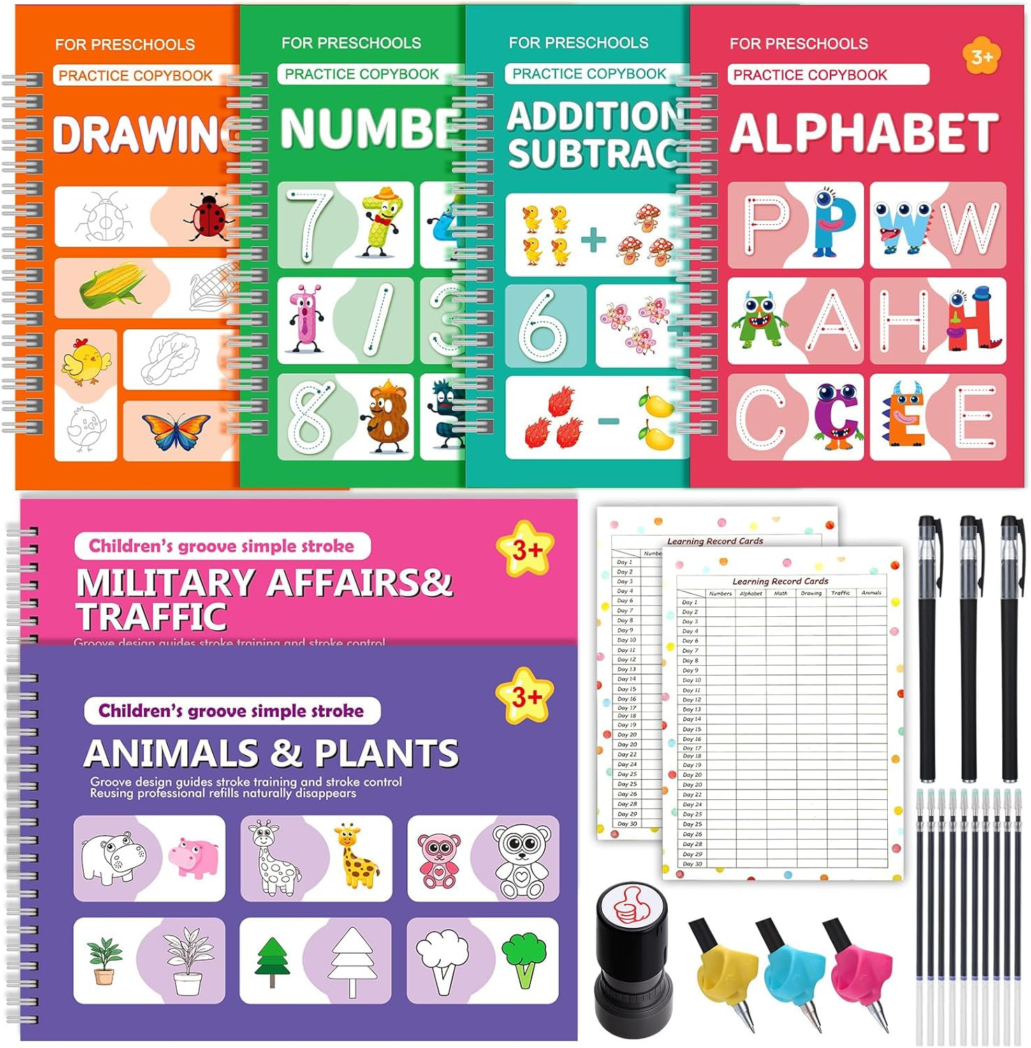 6 Pack Magic Grooved Writing Practice Books Kids Reusable Handwriting Pen Pencil