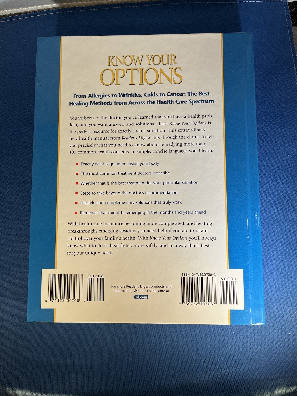 READER’S DIGEST HARDCOVER BOOK KNOW YOUR OPTIONS THE BEST MEDICAL TREATMENTS
