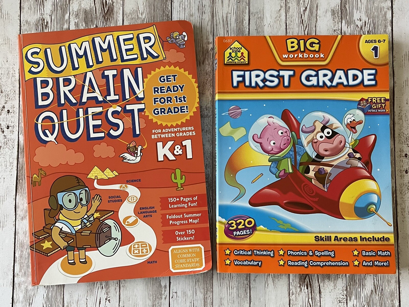 Summer Workbooks Brain Quest and School Zone Big Workbooks Ages 6-7 Set of 2