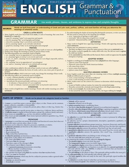 Bar Chart English: Grammar & Punctuation Study guide