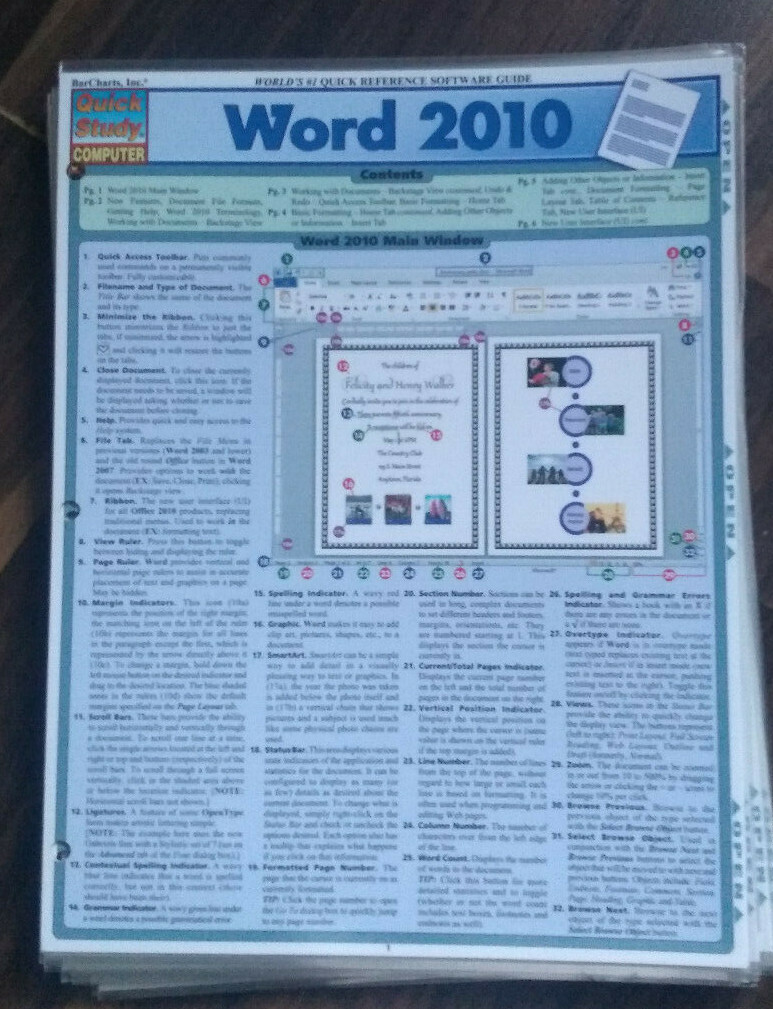 Quickstudy Academic: word 2010 main window. world’s #1 quick reference software 
